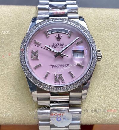 8+ Factory Rolex Gain weight 36 DayDate Pink Opal 2834 Movement Copy Watch
